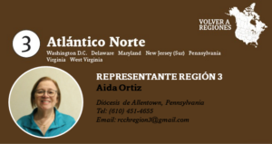 Representante Región 3 Aida Ortiz Diócesis de Allentown, Pennsylvania Tel: (610) 451-4655 Email: rcchregion3@gmail.com